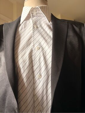 Report Black Blazer with White Pinstripe Dress Shirt